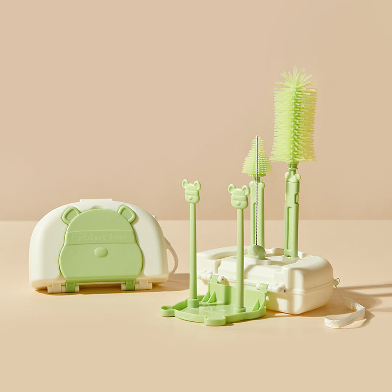 Silicone Baby Bottle Brush Special Drying Rack Nipple Cleaning Suit With Base